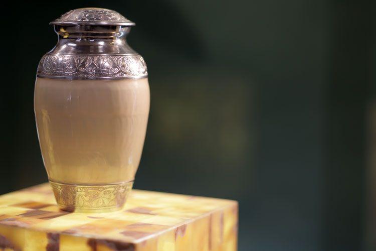 Urn utilitzed to showcase cremation as done by Beth El Mausoleum.